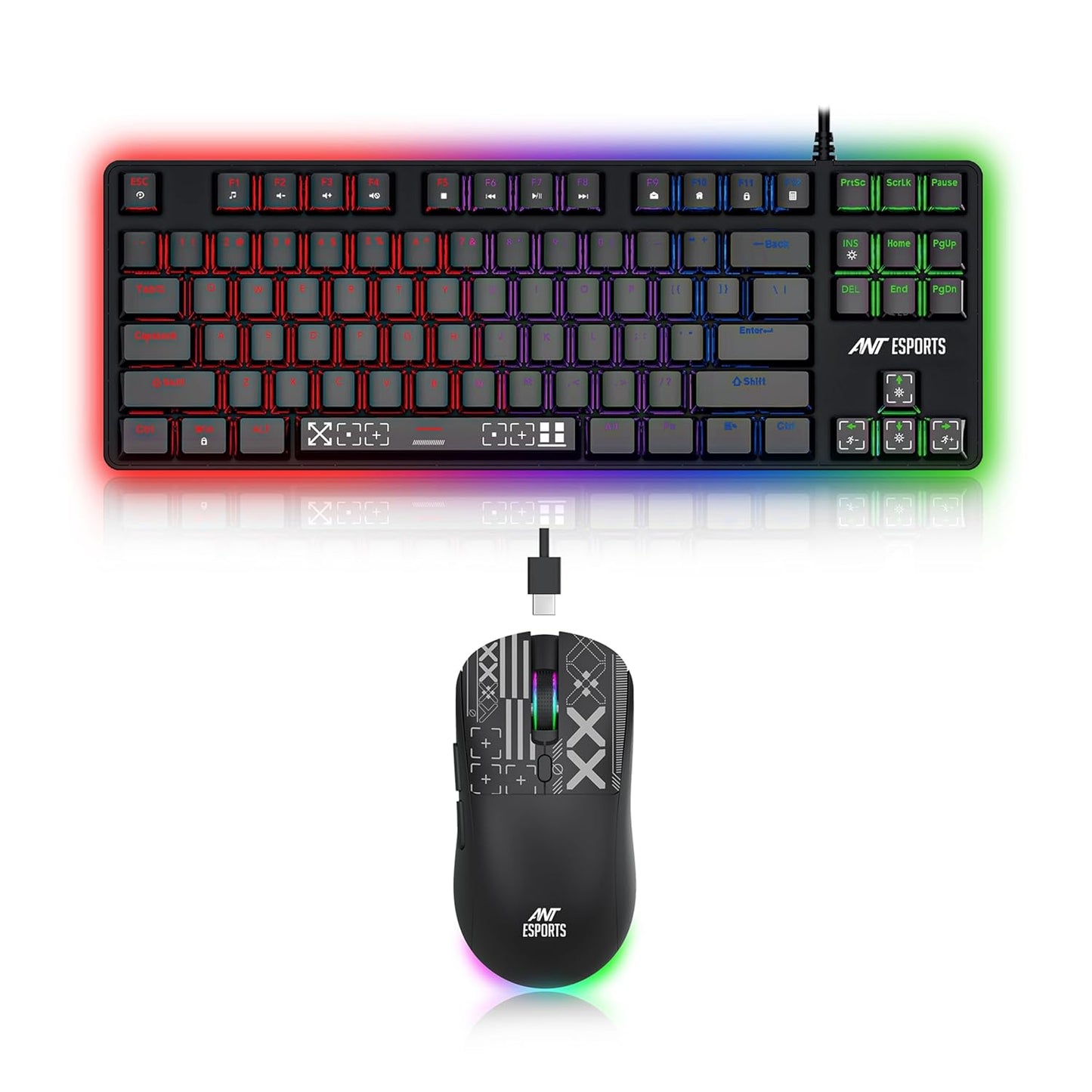 Ant Esports Thunder20 Wired Mechanical Gaming Keyboard and Mouse Combo Brown Switch_ Black