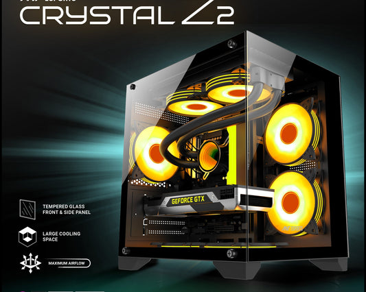 Ant Esports crystal Z2 Mid-Tower Micro-ATX, Mini-ITX Black Cabinet 3x120mm Fan