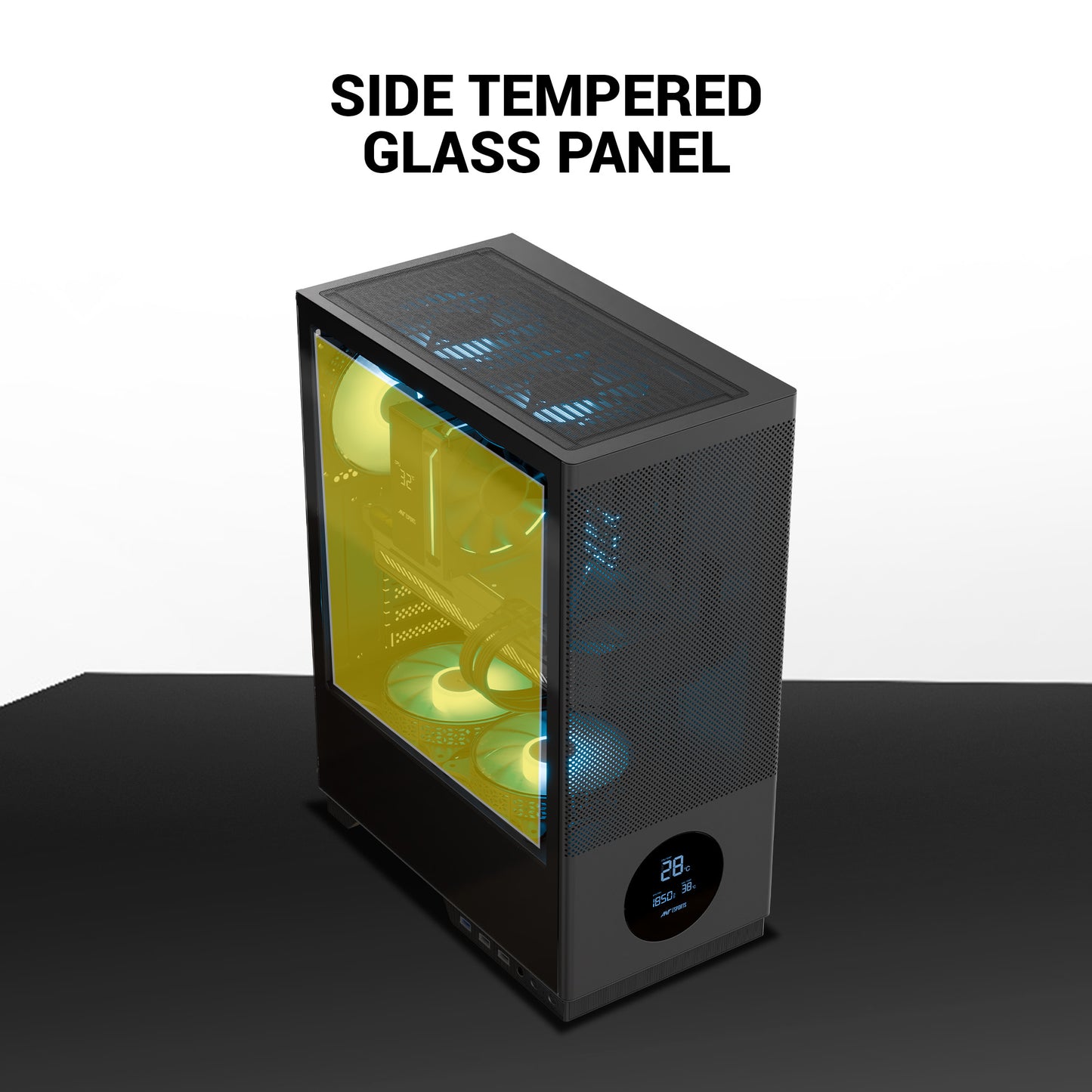 Ant Esports X2 LCD Mid Tower (ATX/M-ATX/M-ITX) Black Cabinet with 3x120mm Fans
