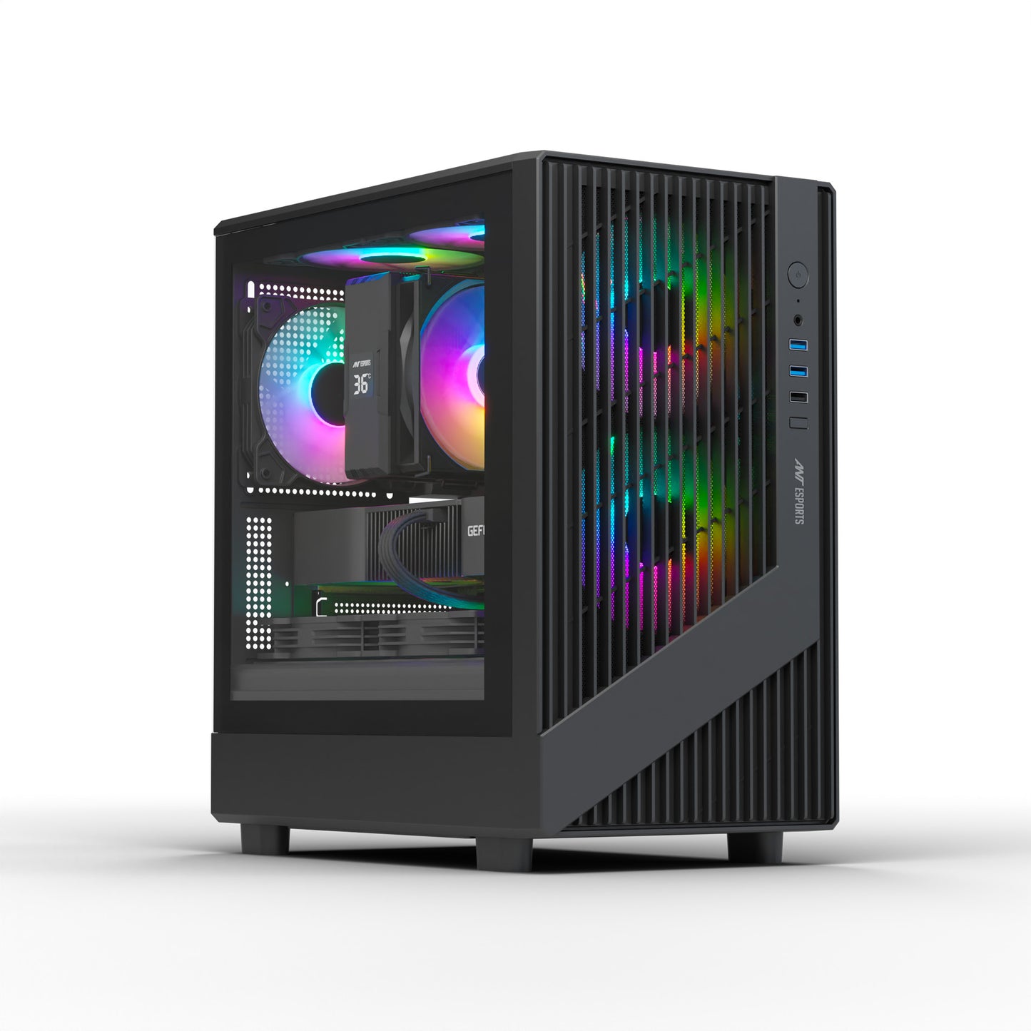 Ant Esports 120 Air Mini Tower M-ATX M-ITX Black Cabinet 3x120mm Static RGB Fans