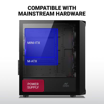 Ant Esports 205 Mini 6F Mini-Tower Micro-ATX, Mini-ITX Black Cabinet 6x120mm
