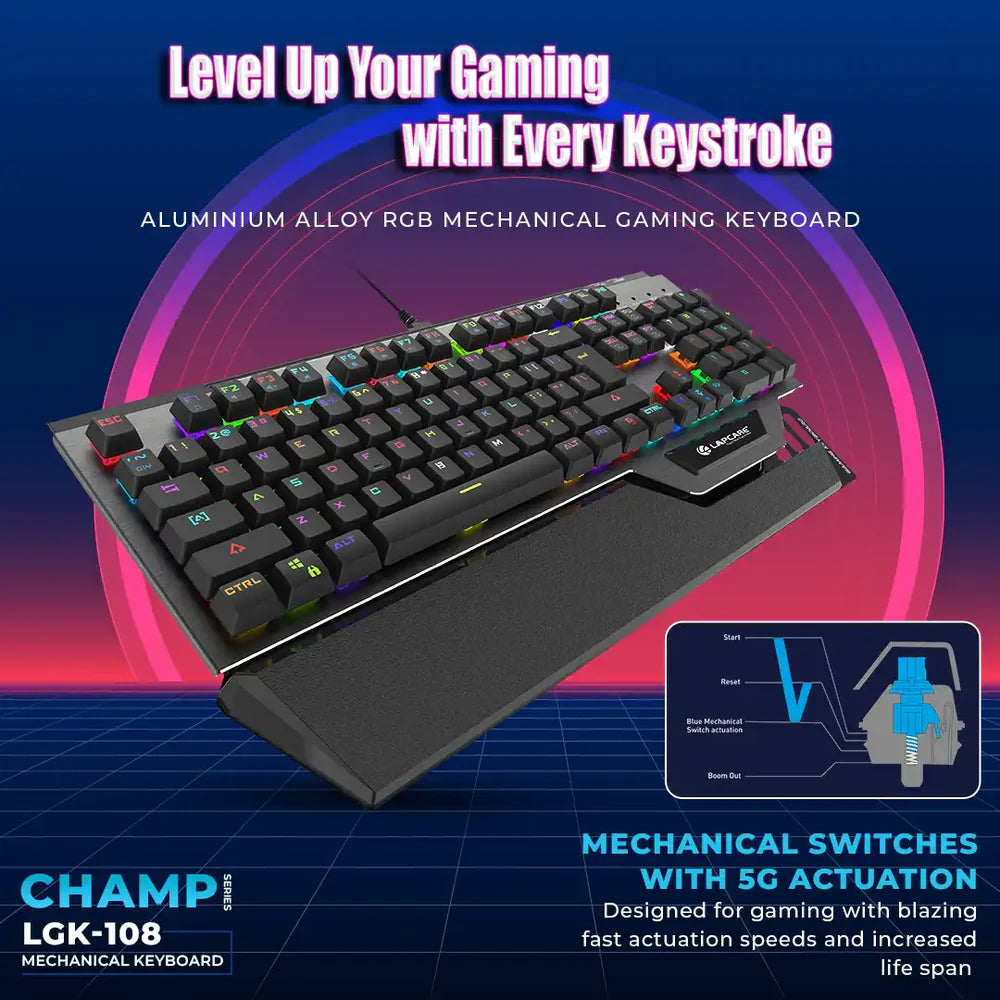 LAPCARE Champ (LGK-108) Full Anti ghosting Mechanical RGB Gaming Keyboard