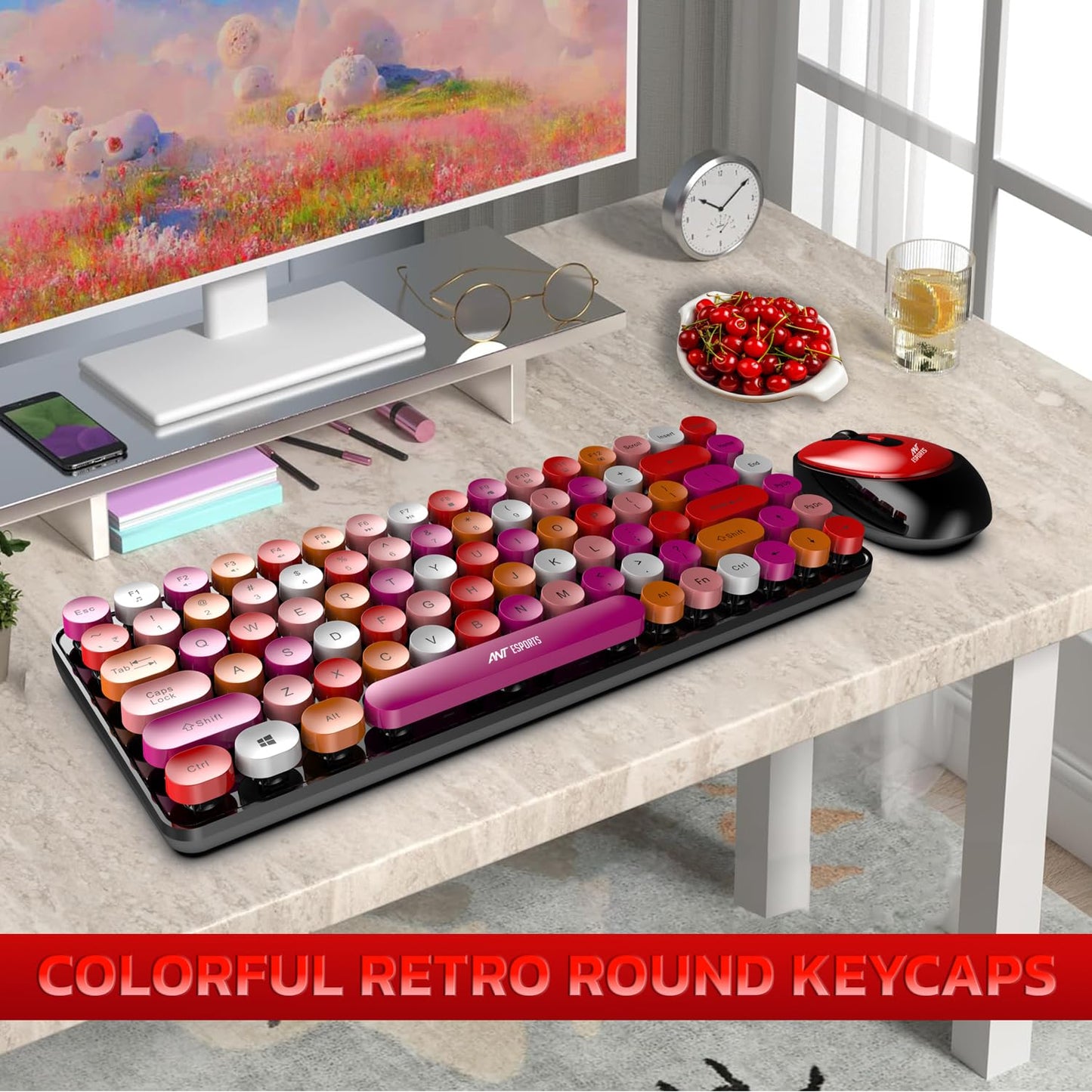 Ant Esports WKM33 Wireless Retro Keyboard and Mouse Combo – Cherry Red