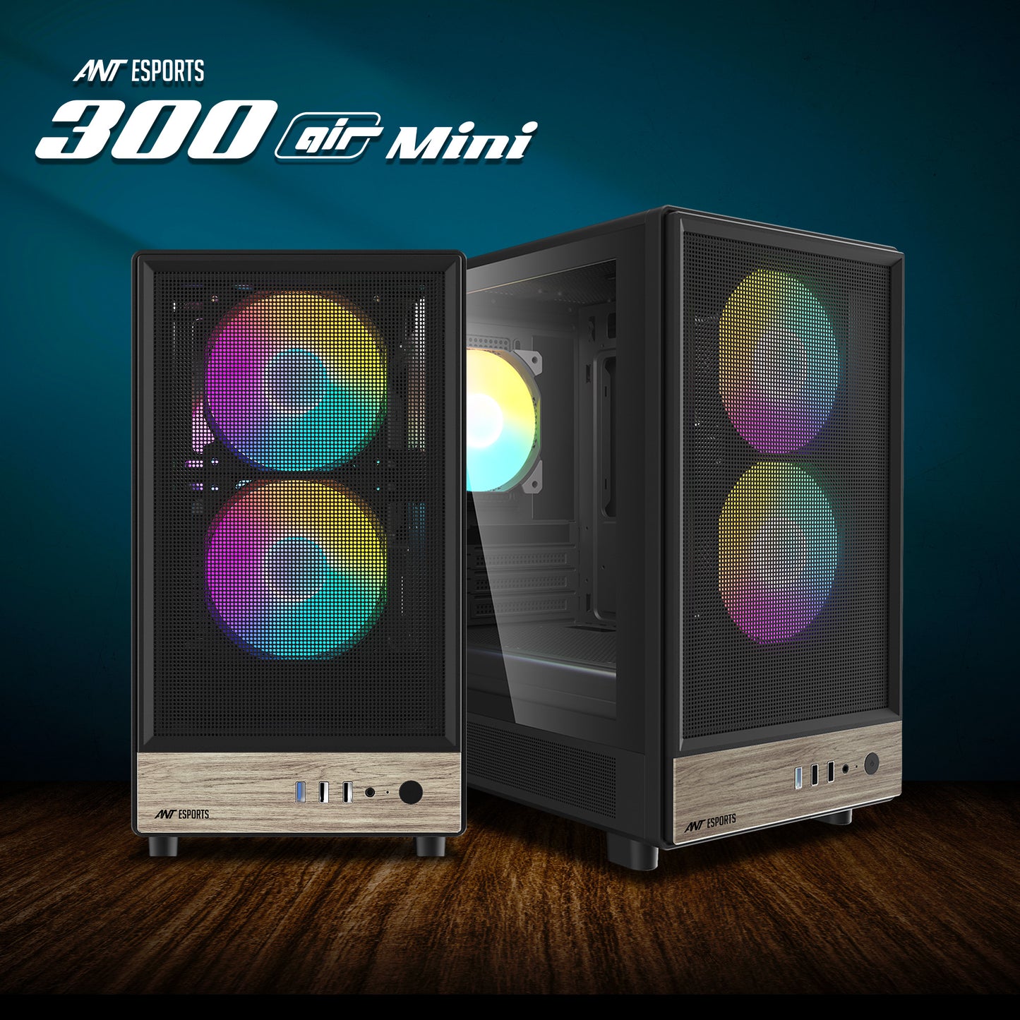 Ant Esports 300 Air Mini Tower Micro-ATX, Mini-ITX Computer Black Cabinet 3x120mm Fans