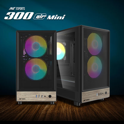 Ant Esports 300 Air Mini Tower Micro-ATX, Mini-ITX Computer Black Cabinet 3x120mm Fans