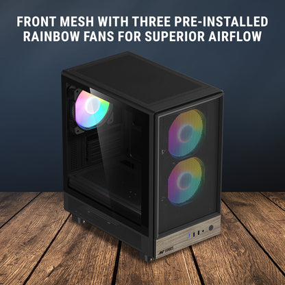 Ant Esports 300 Air Mini Tower Micro-ATX, Mini-ITX Computer Black Cabinet 3x120mm Fans