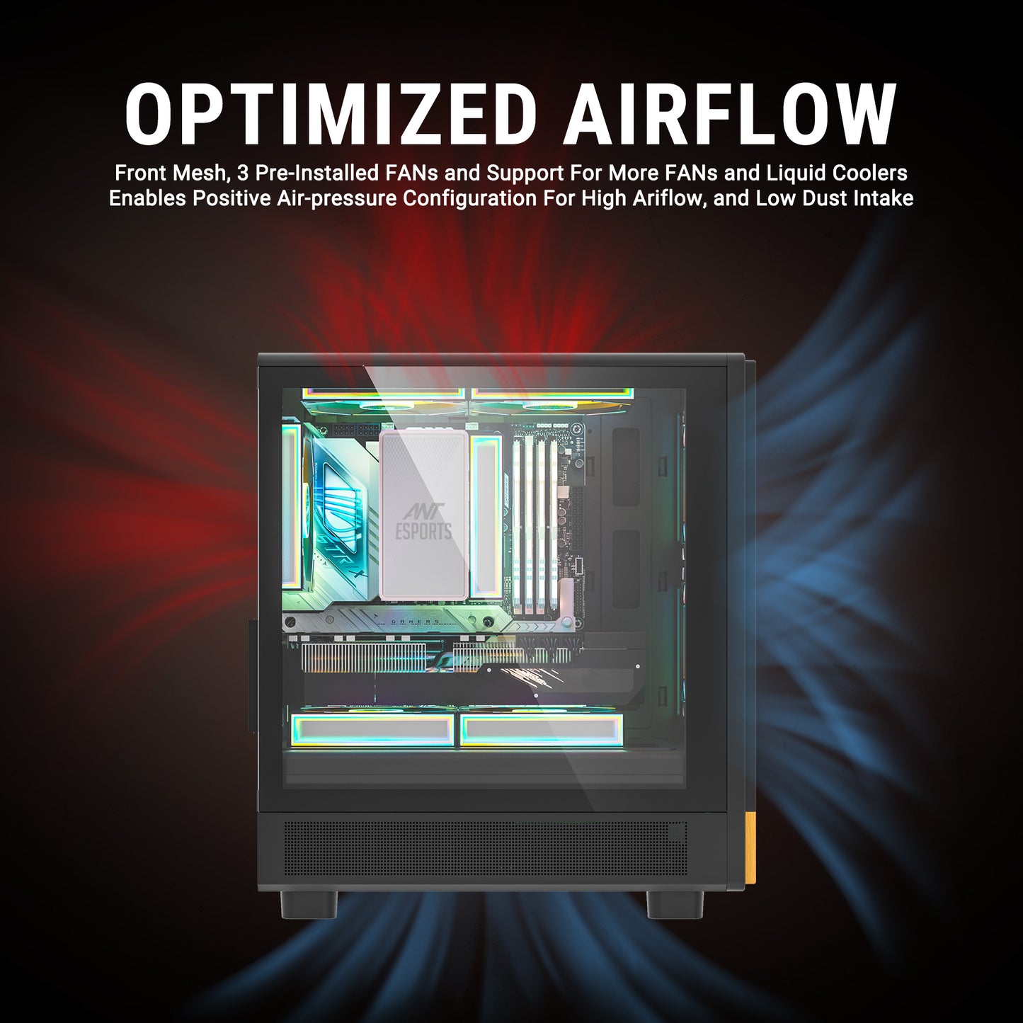 Ant Esports 300 Air Mini Tower Micro-ATX, Mini-ITX Computer Black Cabinet 3x120mm Fans