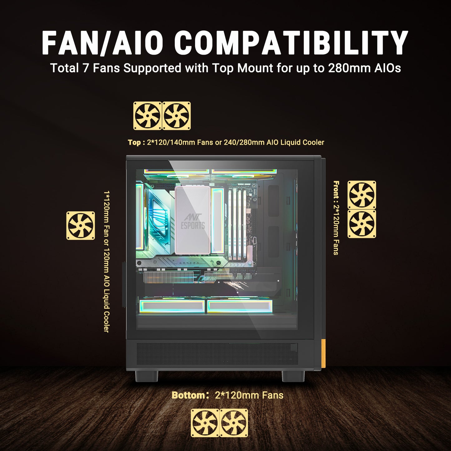 Ant Esports 300 Air Mini Tower Micro-ATX, Mini-ITX Computer Black Cabinet 3x120mm Fans