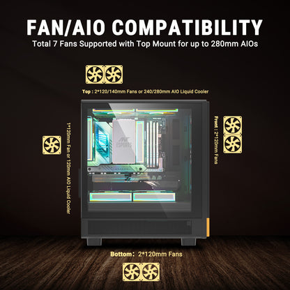 Ant Esports 300 Air Mini Tower Micro-ATX, Mini-ITX Computer Black Cabinet 3x120mm Fans