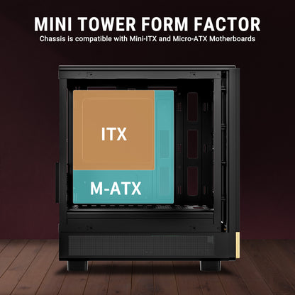 Ant Esports 300 Air Mini Tower Micro-ATX, Mini-ITX Computer Black Cabinet 3x120mm Fans