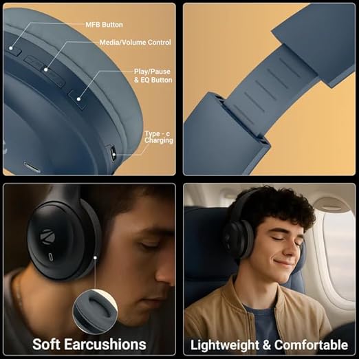 ZEBRONICS Zeb Paradise Neo Blue 40mm Drivers Up to 50h* Backup Rapid Charging (10min Charge for 7h* use