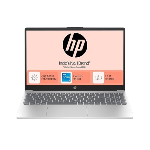 HP 15, 12 Gen Intel Core i5-1235U, 8GB DDR4, 512GB SSD, 15.6-inch(39.6cm), Anti-glare, Micro-edge, FHD Laptop, Intel UHD Graphics, 1080p FHD camera, Backlit KB(Win11, Office21, Silver,1.59kg) fd0070TU