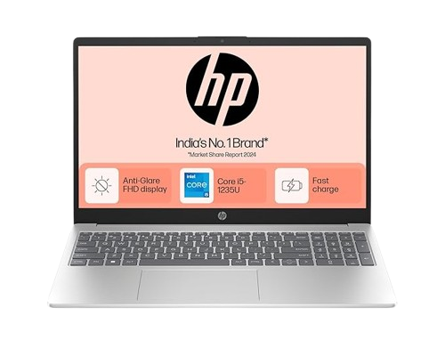 HP 15, 12 Gen Intel Core i5-1235U, 8GB DDR4, 512GB SSD, 15.6-inch(39.6cm), Anti-glare, Micro-edge, FHD Laptop, Intel UHD Graphics, 1080p FHD camera, Backlit KB(Win11, Office21, Silver,1.59kg) fd0070TU