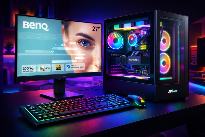 Gaming PC Ryzen 5 9600X/RTX 5060 8GB/16GB DDR5 RAM/1TB NVMe SSD/27" Curved Gaming Monitor/Keyboard & Mouse
