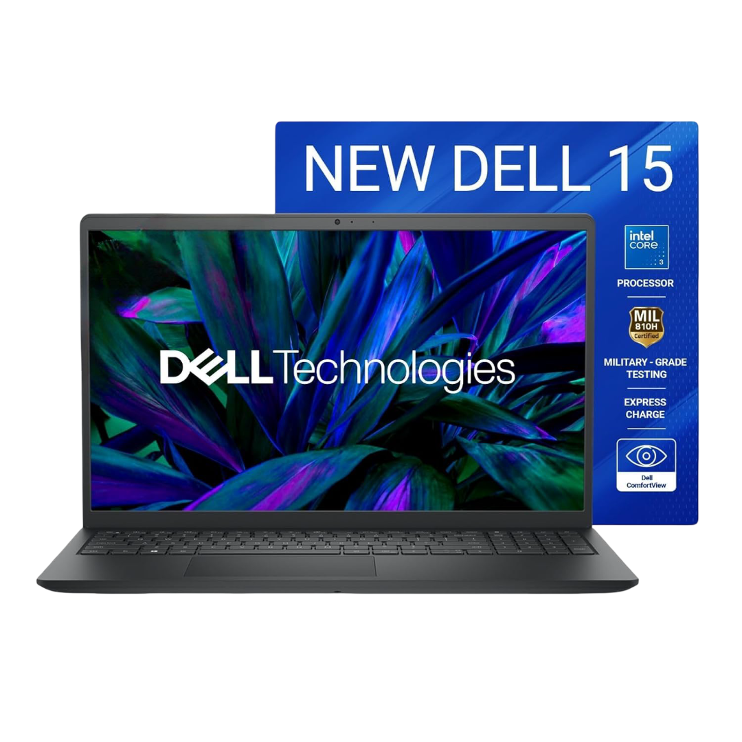 Dell 15 Laptop, Intel Core 3 100U Processor, 8GB, 512GB, Intel UHD Graphics Graphics, 15.6" FHD 120Hz IPS 250 nit Display, 12 Months Mcafee, Win 11 + Office H&S 2024, Black