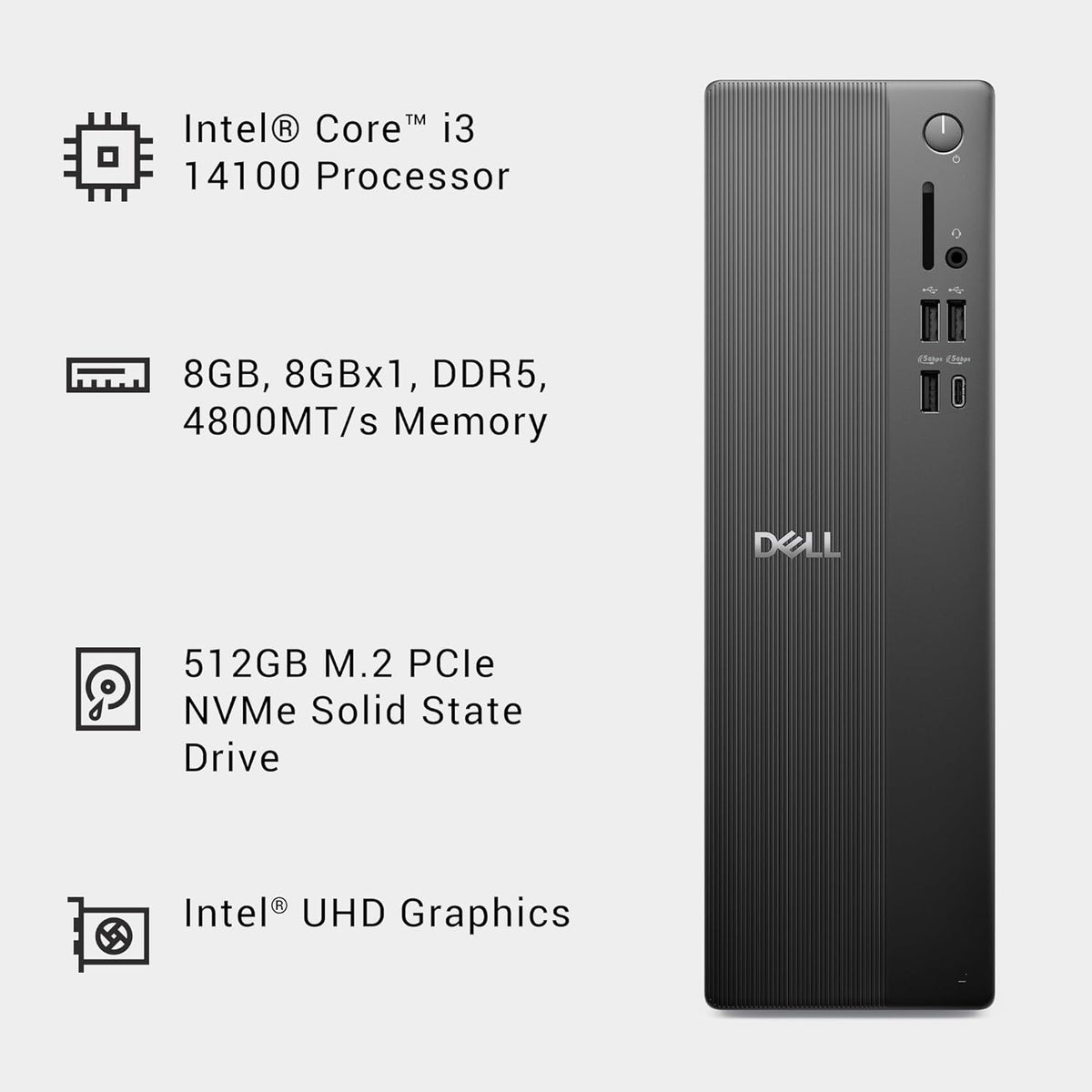 Desktop - Dell Slim ECS1250 - i5-14400 | 8 GB | 512 | Windows 11 | Office' 24 | Wired KB & M | 19.5" Monitor
