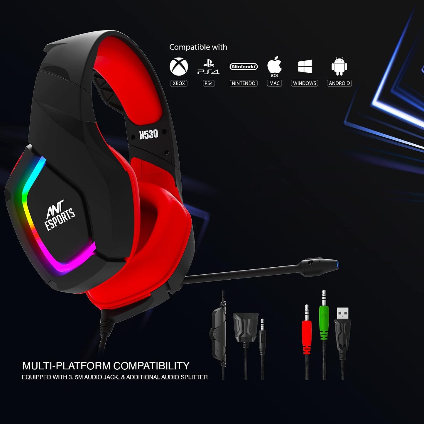 Ant Esports H530 RGB Gaming Headset - Black Red