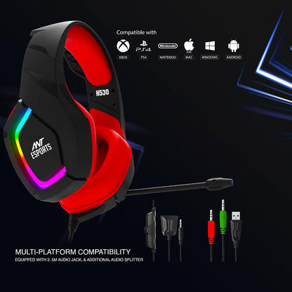 Ant Esports H530 RGB Gaming Headset - Black Red