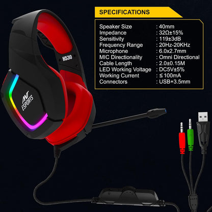 Ant Esports H530 RGB Gaming Headset - Black Red