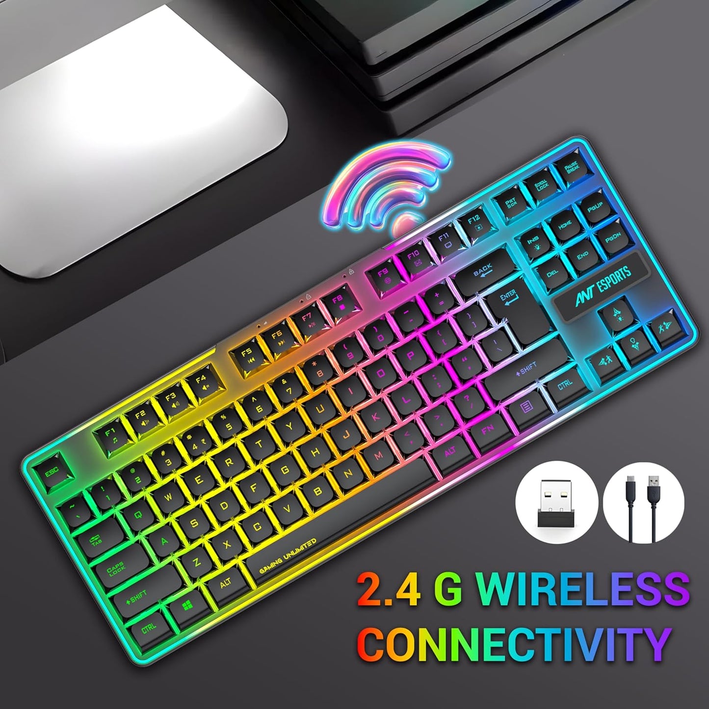 Ant Esports MK720 Pro V2 Membrane Wireless Gaming Keyboard Black