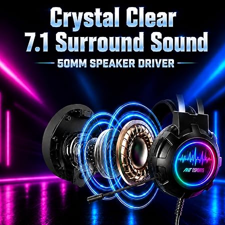 Ant Esports H950 Wired 7.1 USB RGB Gaming Headset - Black
