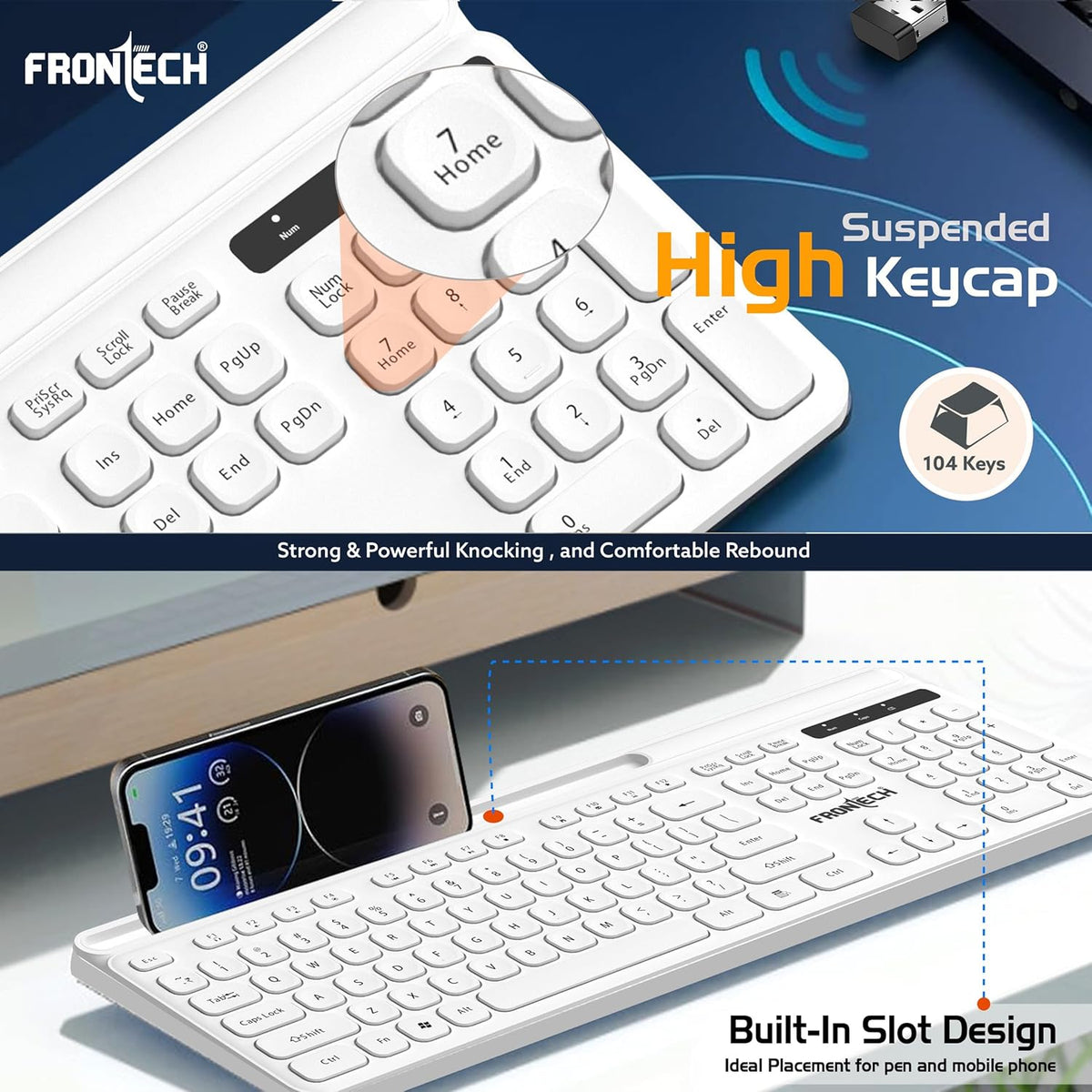 Frontech Wireless Keyboard & Mouse Combo Set, KB-0030, White