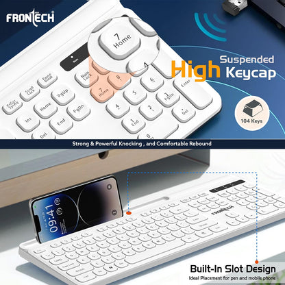 Frontech Wireless Keyboard & Mouse Combo Set, KB-0030, White