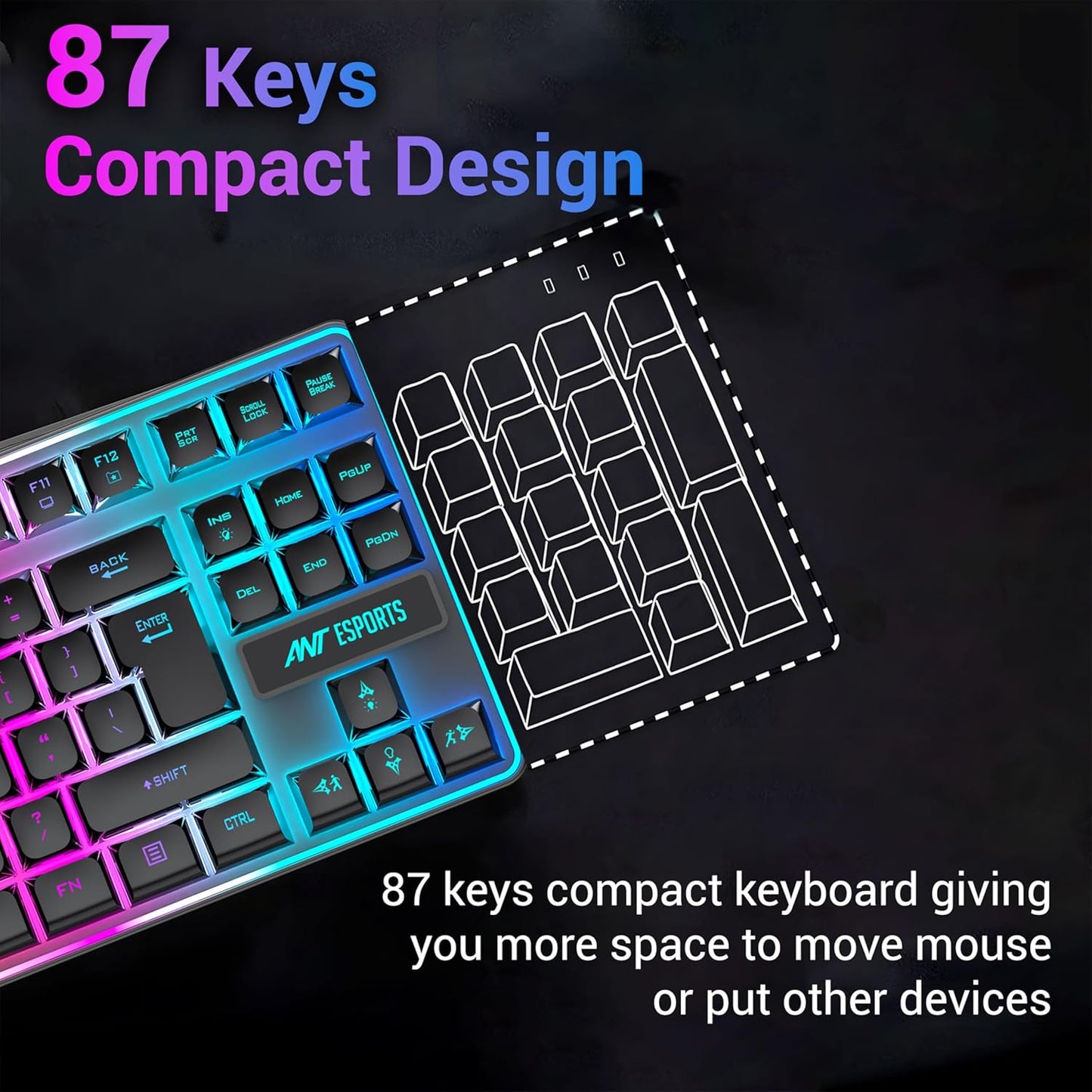 Ant Esports MK720 Pro V2 Membrane Wireless Gaming Keyboard Black
