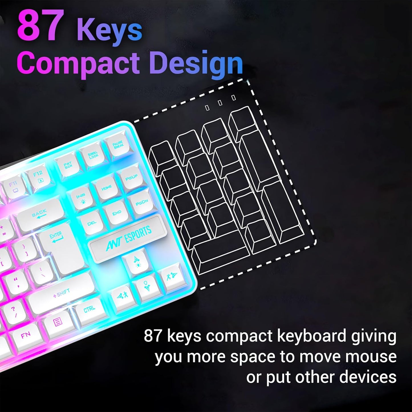 Ant Esports MK720 Pro V2 Membrane Wireless Gaming Keyboard White