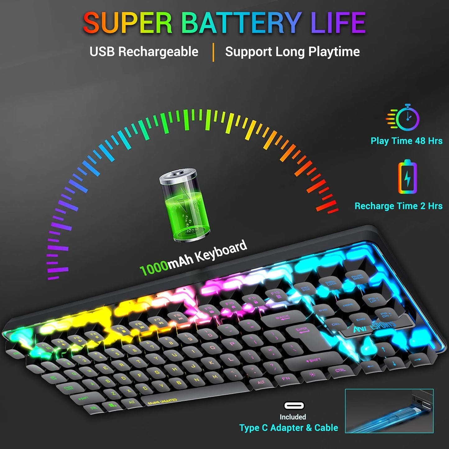 Ant Esports MK720 Pro V2 Membrane Wireless Gaming Keyboard Black