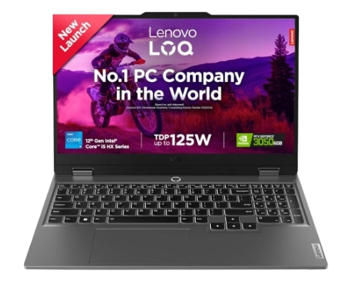 Lenovo LOQ, 12th Gen Intel Core i5 12450HX, RTX 3050-6GB, 16GB RAM, 512GB SSD, FHD, 15.6"/39.6cm, 144Hz, Windows 11, Office 2024, Grey, 2.4Kg, 83GS00PJIN, 3 Mon. Game Pass, Gaming Laptop