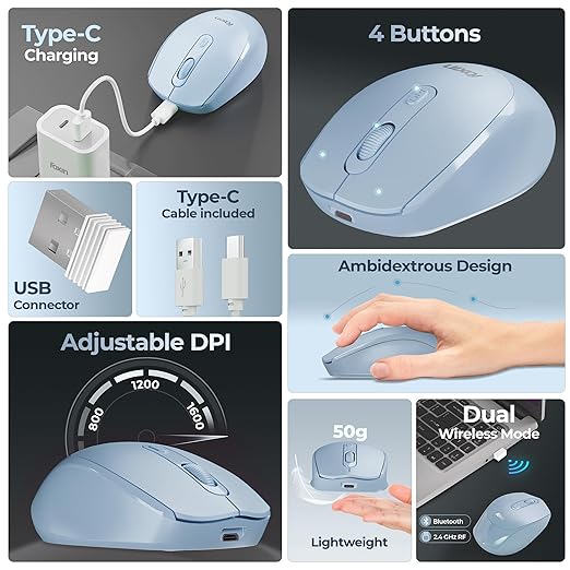 Foxin Flow Rechargeable Mouse BT & Wireless (Blue)