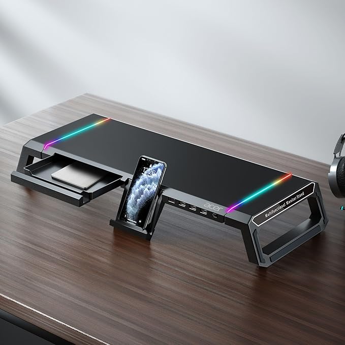 Acer Ergo Monitor Stand, RGB Lighting, 4-Port USB Hub(Black)