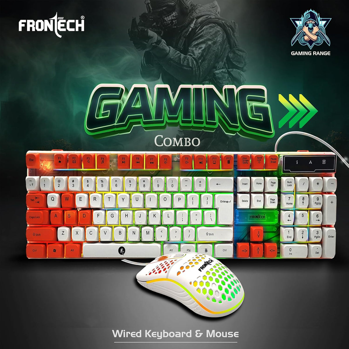 FRONTECH Nova Knight Gaming Keyboard and Mouse (KB-0043, Orange & White)
