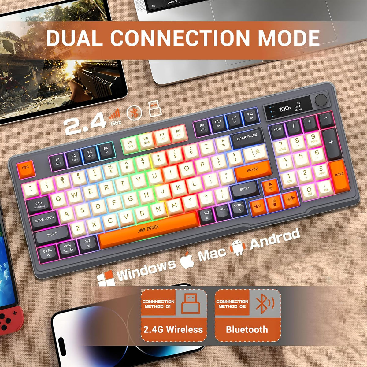 Ant Esports MK801 V2 Pro Wireless Mecha Membrane Backlit Gaming Keyboard