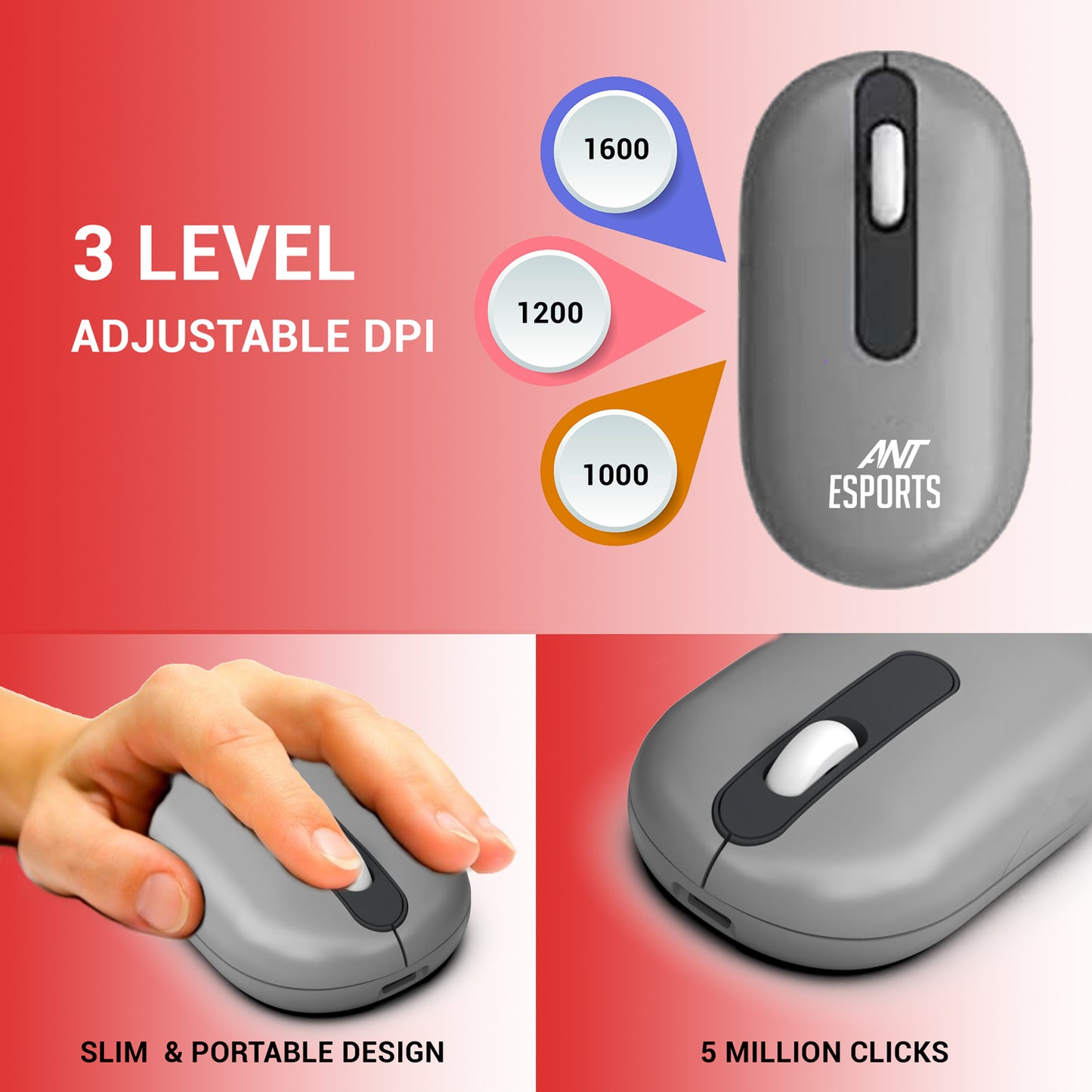 Ant Esports WKM22 Wireless Keyboard and Mouse – Grey