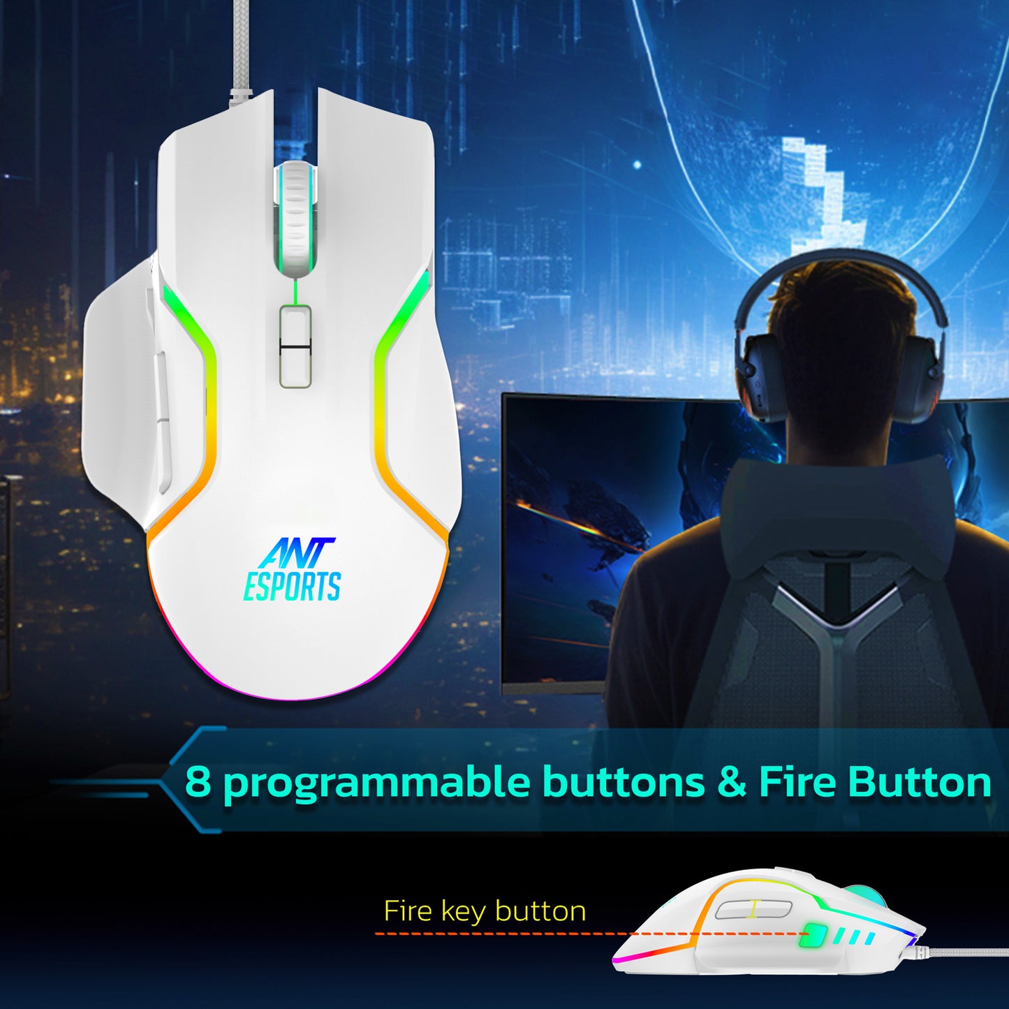 Ant Esports GM320 12800DPI RGB Wired Gaming Mouse White