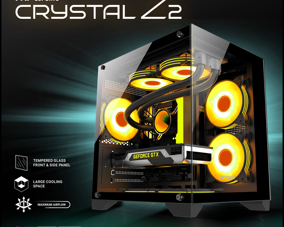 Ant Esports crystal Z2 Mid-Tower Micro-ATX, Mini-ITX Black Cabinet 3x120mm Fan