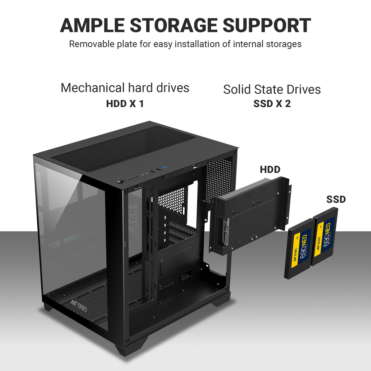 Ant Esports crystal Z2 Mid-Tower Micro-ATX, Mini-ITX Black Cabinet 3x120mm Fan