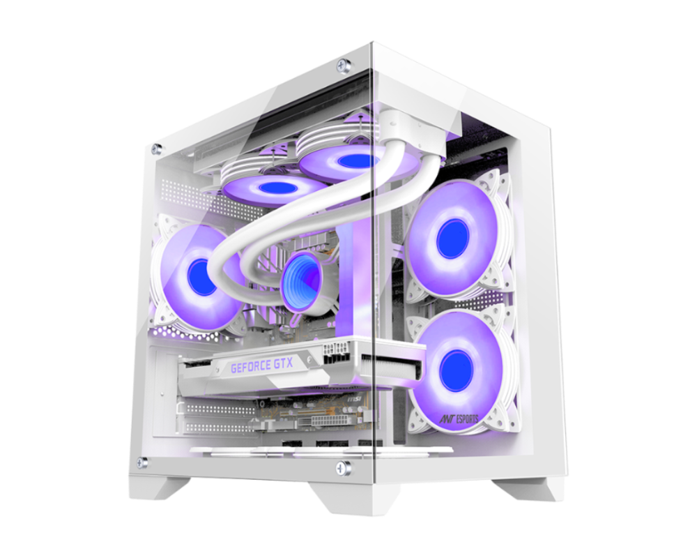 Ant Esports crystal Z2 Mid-Tower Micro-ATX, Mini-ITX White Cabinet 3x120mm Fan