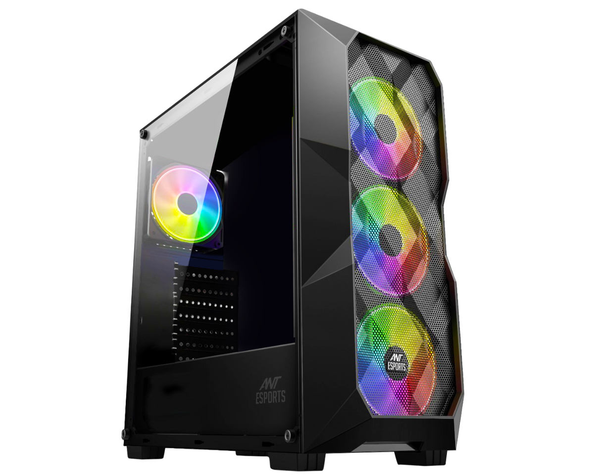 Ant Esports ICE-300 Mesh Mid Tower ATX,M-ATX,M-ITX Black Cabinet 4*120MM STATIC RGB Fans