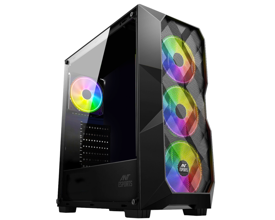 Ant Esports ICE-300 Mesh Mid Tower ATX,M-ATX,M-ITX Black Cabinet 4*120MM STATIC RGB Fans