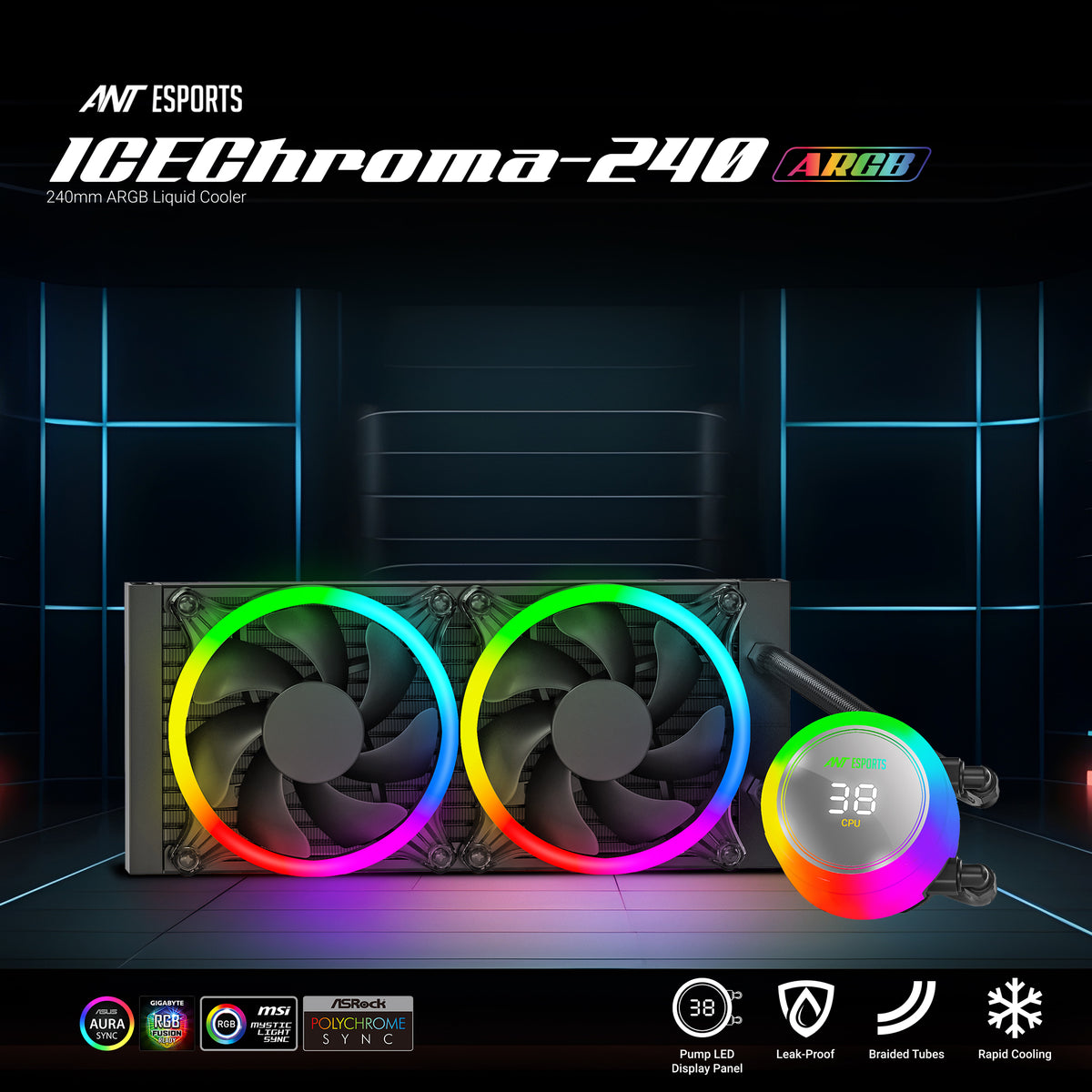 Ant Esports ICE Chroma 240mm ARGB AM5/LGA1851 Black AIO Liquid Cooler
