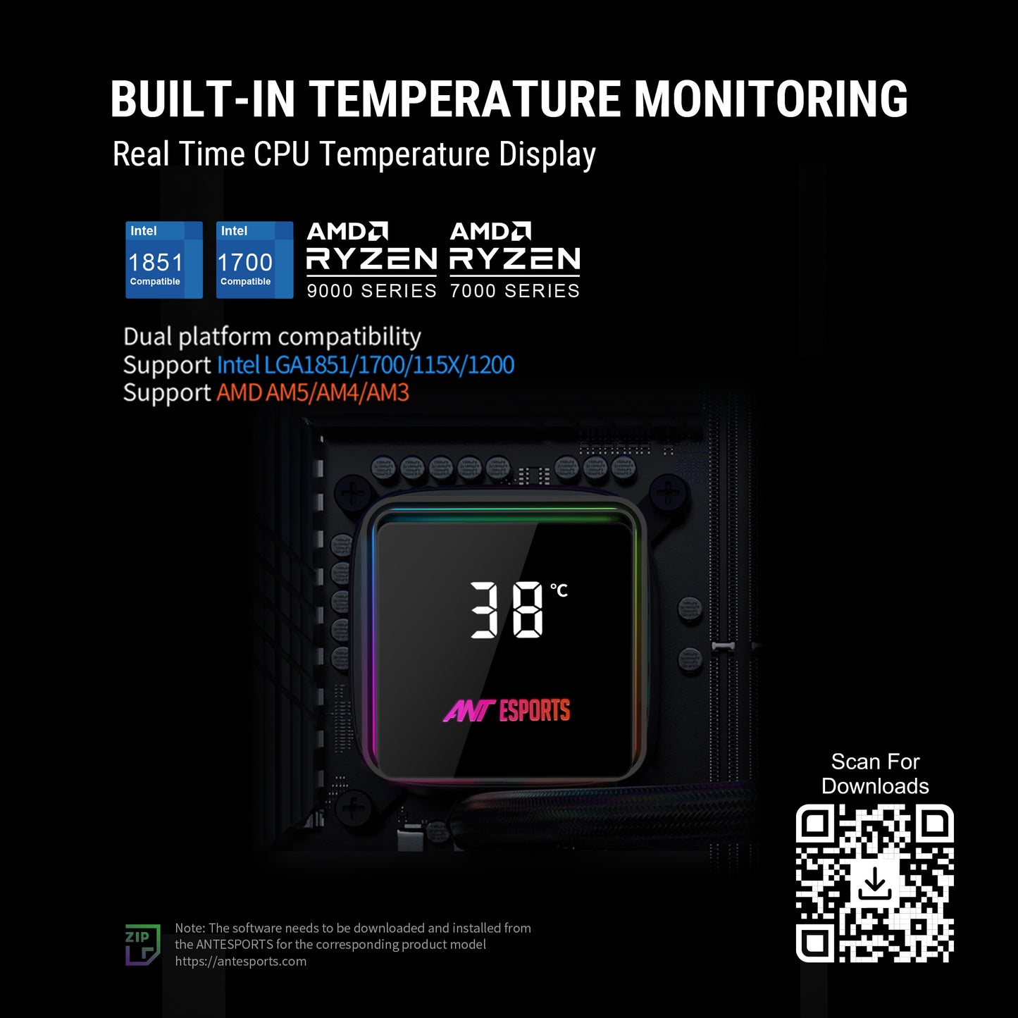 Ant Esports ICEStorm-240 240mm ARGB AM5/LGA1851 Black AIO Liquid Cooler