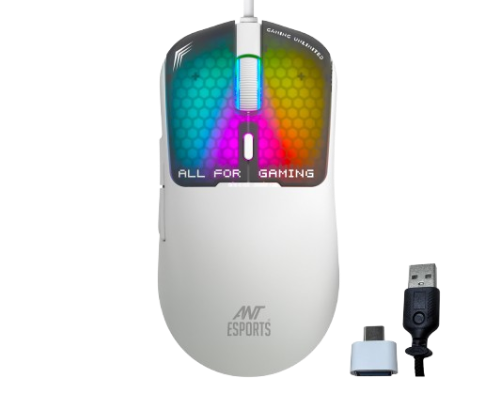Ant Esports Virtus100 White Wired Gaming Mouse 12800 DPI