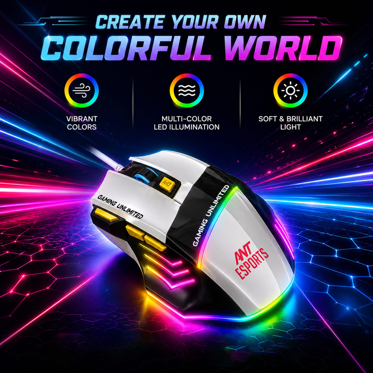 Ant Esports Strike10 Wired Optical Gaming Moue – White