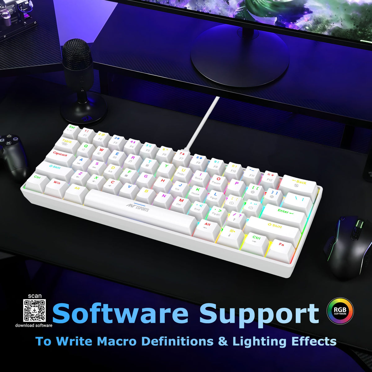 Ant Esports MK1300 V2 Mechnical Wired Gaming keyboard with RGB (White)