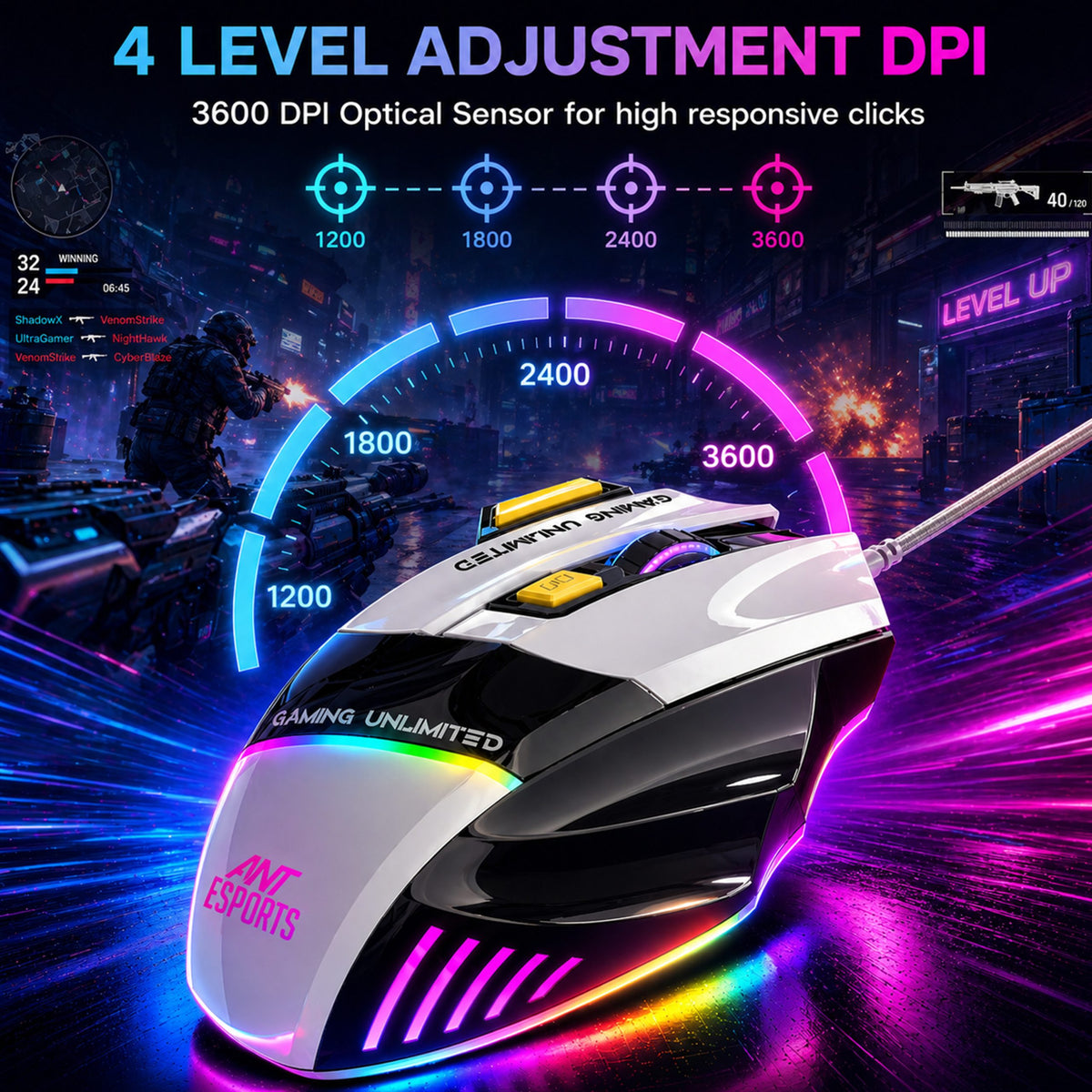 Ant Esports Strike10 Wired Optical Gaming Moue – White