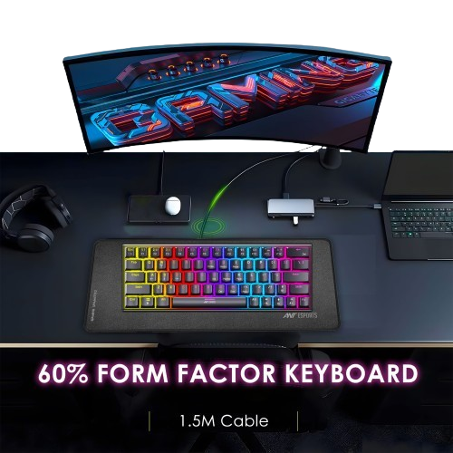 Ant Esports MK1850 Mechanical Wired Gaming Keyboard Red Switch Hot-Swap Mech Keyboard