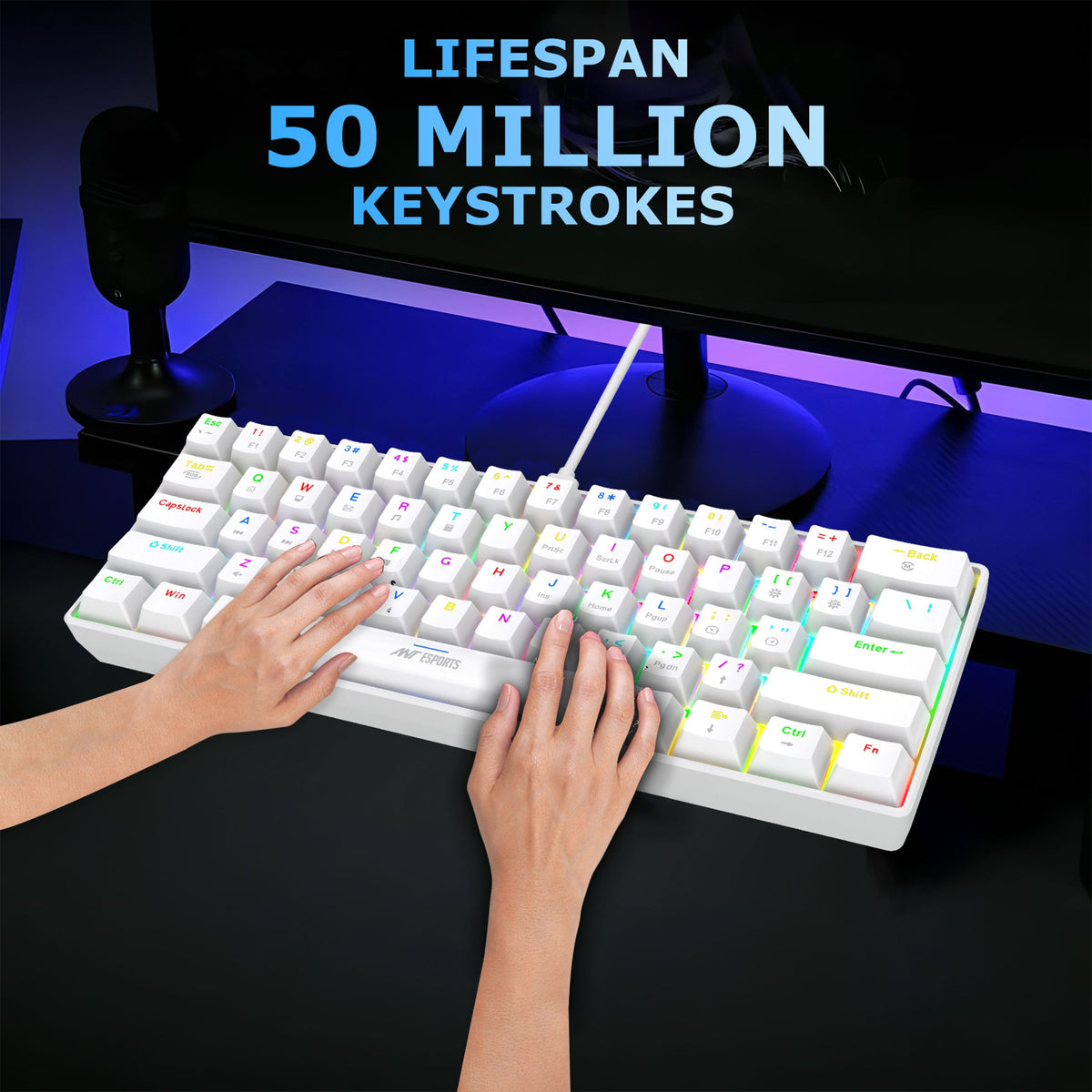 Ant Esports MK1300 V2 Mechnical Wired Gaming keyboard with RGB (White)
